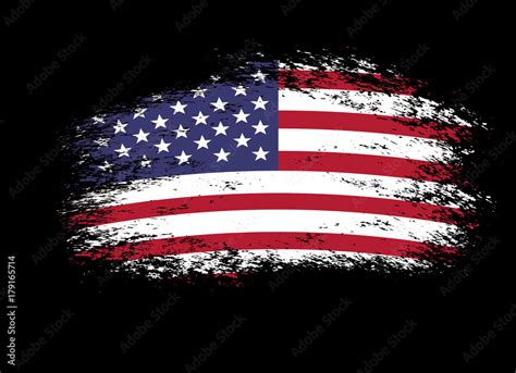 Vector flag of USA. Grunge texture on american flag on black background ...