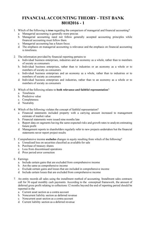 Far Far Financial Accounting Theory Test Bank Which