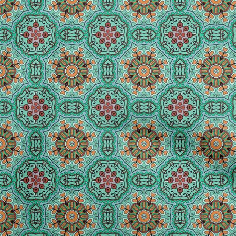 OneOone Georgette Viscose Teal Green Fabric Asian Block Floral Diy