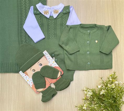 Sa Da Maternidade Menino Tricot Verde Pistache Urso Completa