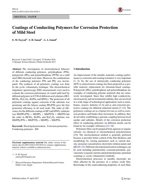 Pdf Coatings Of Conducting Polymers For Corrosion Protection Of Mild