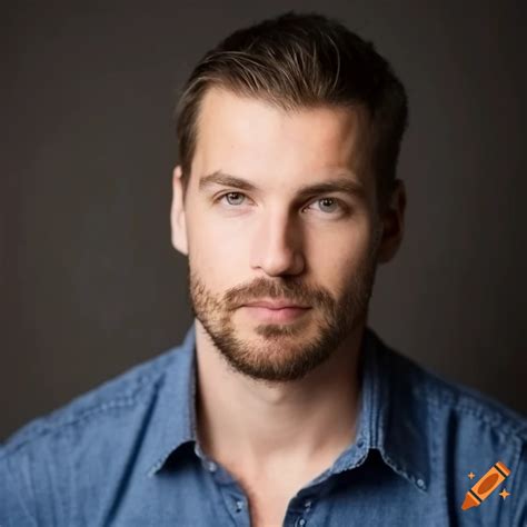 Close Up Portrait Of A Serious Man With Blue Eyes And Brown Hair On Craiyon