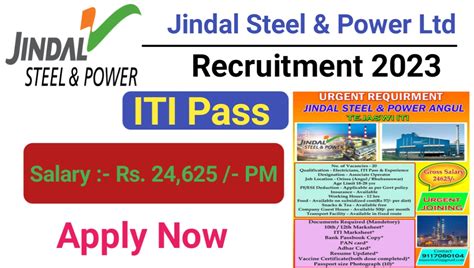 Jindal Steel Power Ltd Recruitment Apply Now Iti Diploma