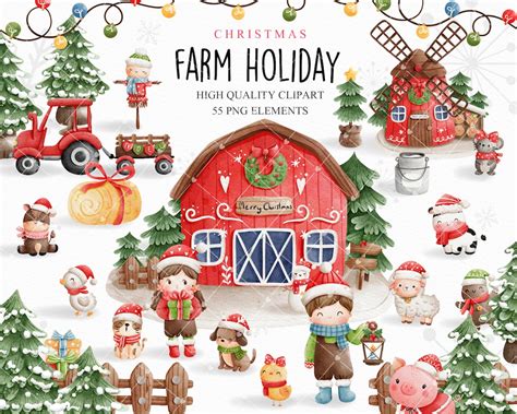 Christmas Farm Clipart, Farm Clipart, Farm Animal Clipart, Christmas Animal Clipart - Etsy