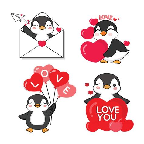 Valentine S Day Collection With Cute Penguin And Love Elements