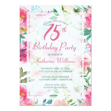 75th Birthday Tropical Floral Pink Peony Party Invitation Zazzle 30th Birthday Party