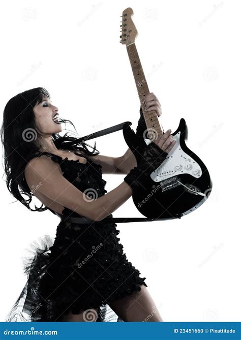 Woman Playing Electric Guitar Player Stock Photo - Image of isolated ...