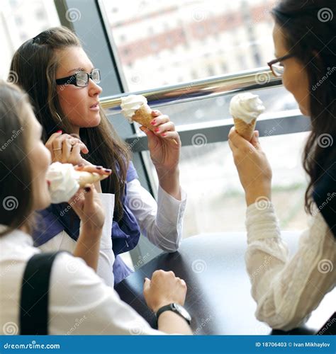 Happy Women Licking Ice Cream Stock Image Image Of Food Cone 18706403