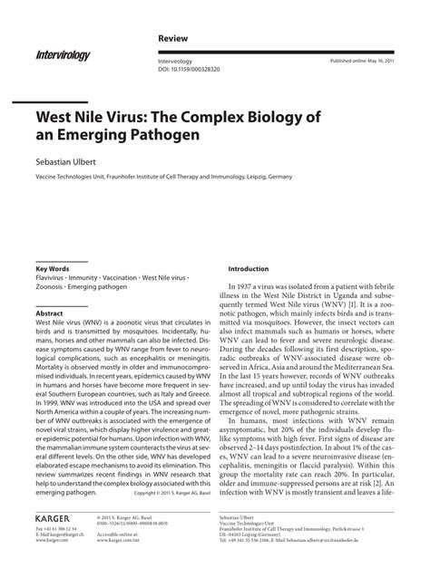 Pdf West Nile Virus The Complex Biology Of An Emerging Pathogen