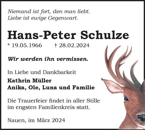 Traueranzeigen von Hans Peter Schulze Märkische Onlinezeitung