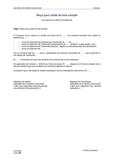 Reçu pour solde de tout compte téléchargement gratuit documents PDF