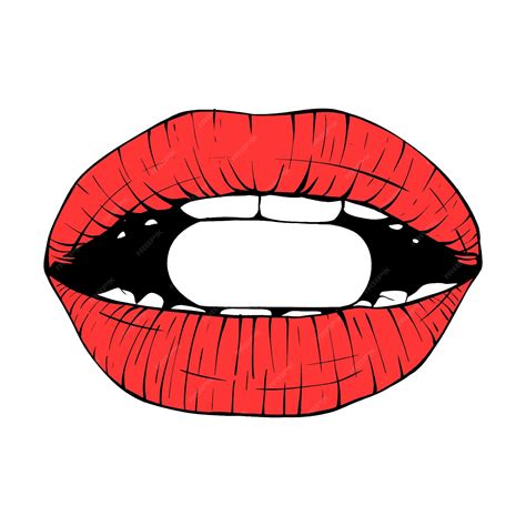 Premium Vector Red Female Lips Sketch Vector Illustration Line Art