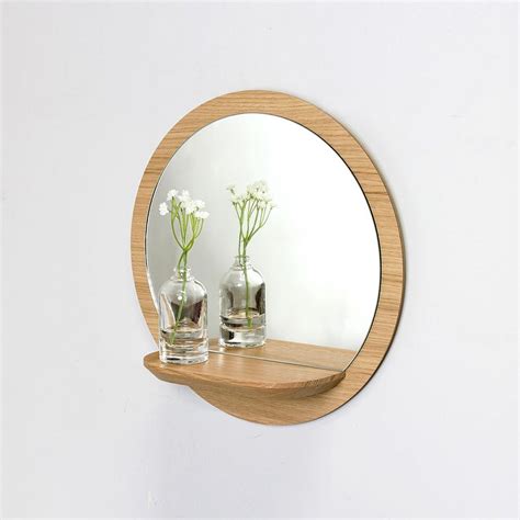 Round Wood Mirror With Shelf Sunrise By Reine Mere