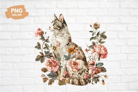 Vintage Floral Cat Graphic By Sabuydee Design Creative Fabrica