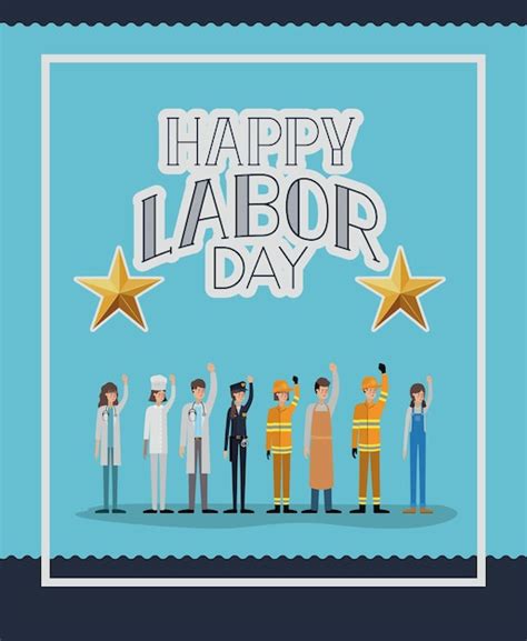 Premium Vector Happy Labor Day Card With Workers Vector Illustration