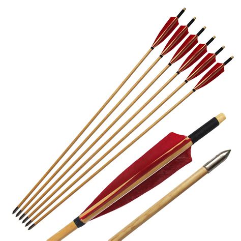 6pcs Archery Wooden Arrows Turkeys Feather Red Fletching Target Arrows