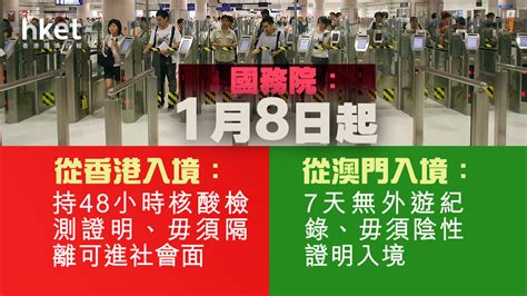 【中港通關】國務院：1月8日起 港人持48小時檢測陰性結果入境毋需隔離 澳門人士7日無外遊、入境毋須檢測證明 香港經濟日報 即時新聞