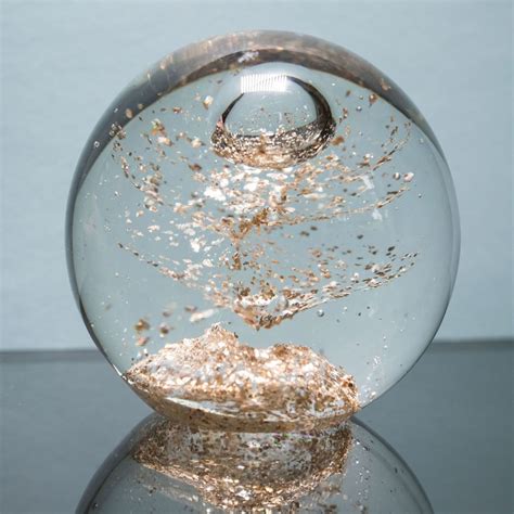 Glass Paperweight With Gold Leaf Swirls