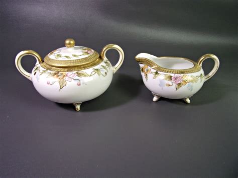 Antique Nippon Creamer And Sugar Bowl Set Japan Hand Painted Etsy