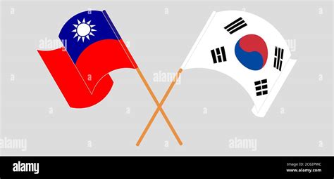 Crossed And Waving Flags Of Taiwan And South Korea Vector Illustration