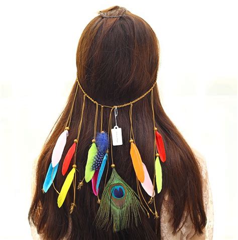 Handmade Colorful Native American Indian Hippie Feather Headband B