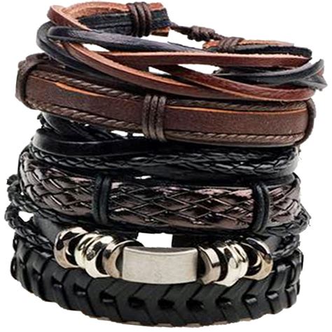 Set Of 6 Vintage Leather Bracelets For Men Original Ethnik