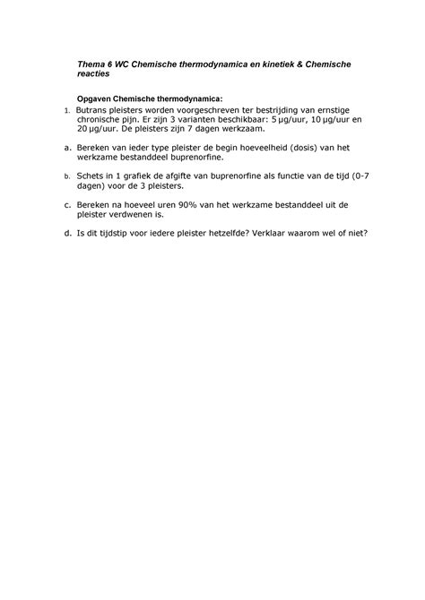 FA BA102 WC6 Opdrachten Thema 6 WC Chemische Thermodynamica En