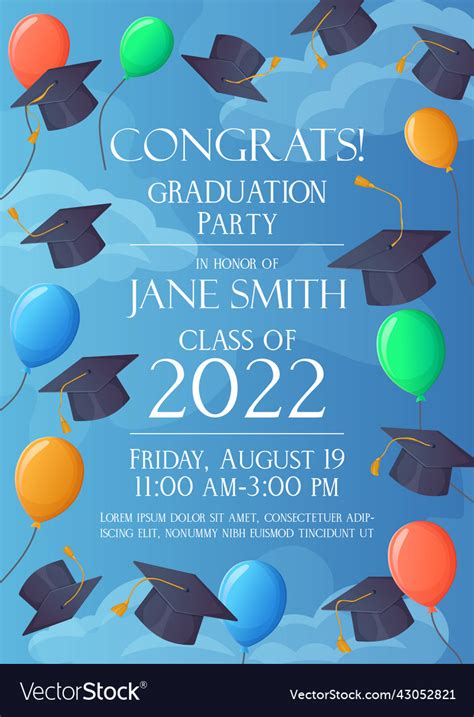 Graduation Party Invitation 2022 Funny Card Sky Vector Image