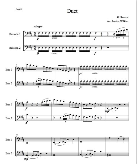 Rossini Bassoon Duet In D Major Digital Download Only Jdw Sheet Music