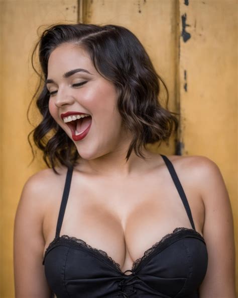 Premium Photo A Woman In A Black Bra Top Laughing