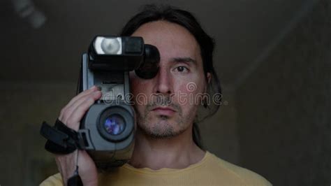 A Handsome Cameraman With A Retro Camcorder Man With Camera Slow