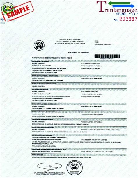 Marriage Certificate El Salvador Ii Page Certified Translations