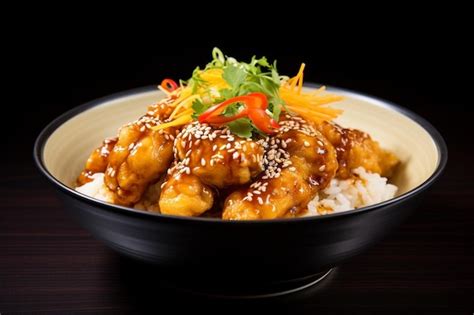 Premium Photo Soy Sesame Chicken Tempura Donburi