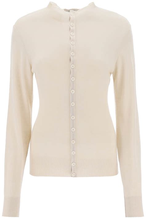 Lemaire High Neck Wool Cardigan In Neutrals Modesens
