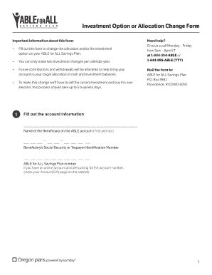 Fillable Online Investment Option Or Allocation Change Form Investment