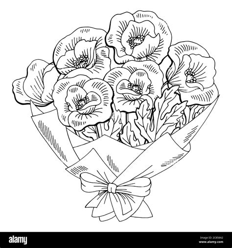 Poppy Flower Graphic Black White Isolated Bouquet Sketch Illustration