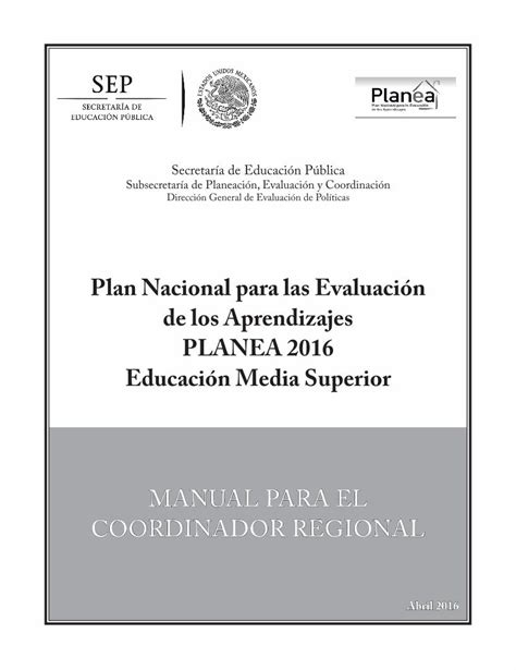 Pdf Plan Nacional Para Las Evaluaci N De Los Aprendizajes Planea