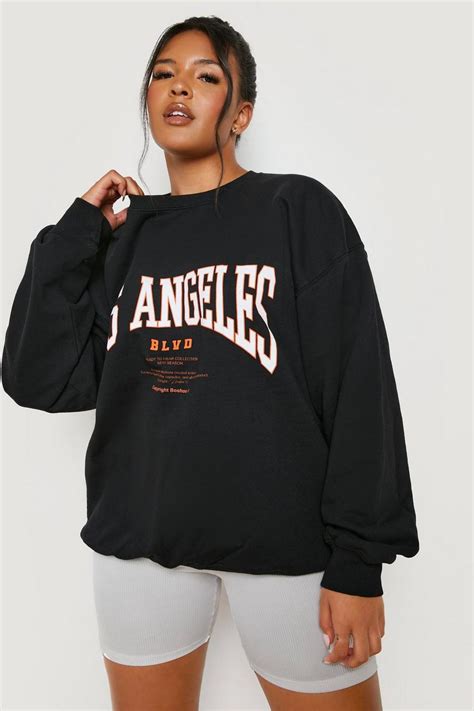 Plus Los Angeles Slogan Oversized Sweatshirt Boohoo Uk