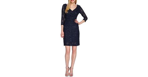 Tahari By Arthur S Levine Petite Lace And Sequin Dress In Blue Navy