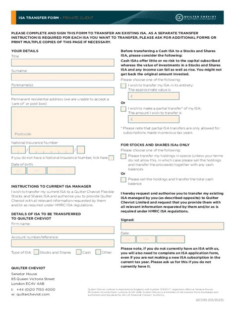 Fillable Online Cash ISA Transfer Authority Form Fax Email Print