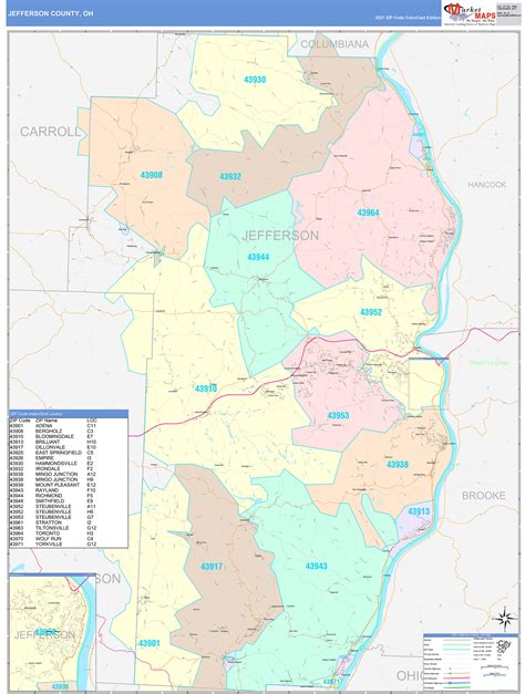 Jefferson County, OH Wall Map Color Cast Style by MarketMAPS