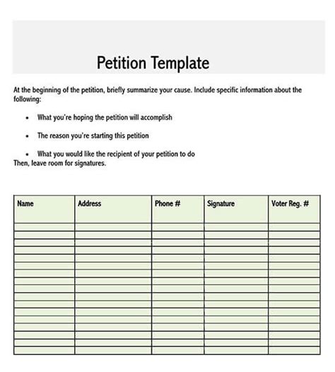 Free Petition Templates Forms Editable