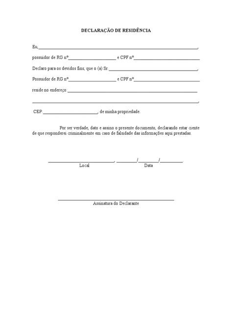 Declaracao De Residencia Pdf