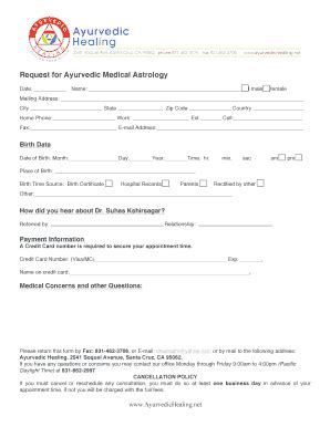 Fillable Online Medical Astrology Request Form Doc Fax Email Print