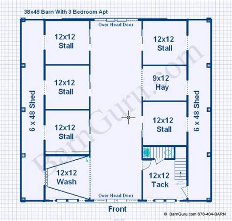 Horse Barn Plans With Living Quarters -5 Stalls - 3 Bedrooms Design ...