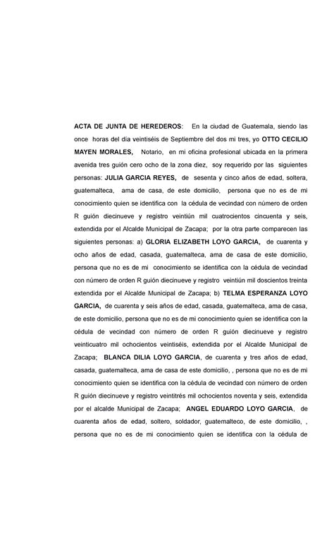 ACTA DE Junta DE Herederos Angel Loyo ACTA DE JUNTA DE HEREDEROS En