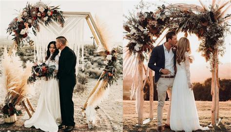 Top Bohemian Pampas Grass Wedding Arches Roses Rings