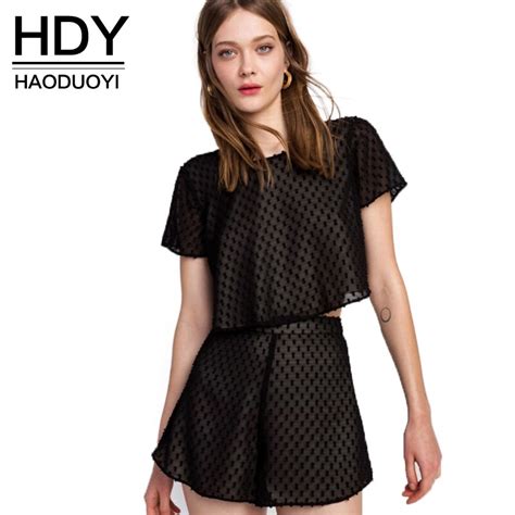 HDY Haoduoyi 2020 Fashion Shirt Women Casual Short Sleeve Solid Black O