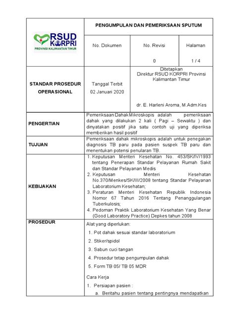 Sop Pengambilan Spesimen Sputum Pdf
