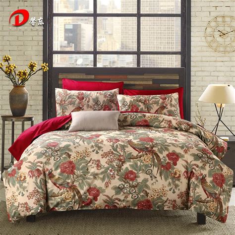 Birds Satin Bed Set Luxury Floral Egyptian Cotton Bedding Set King